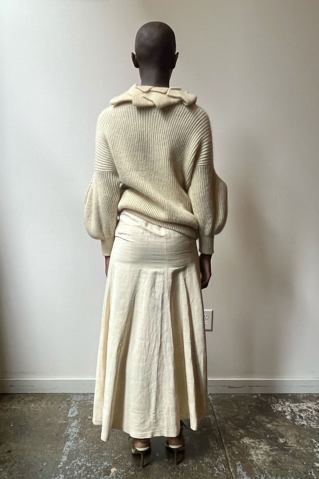 Ossie Clark ivory raw silk maxi skirt
