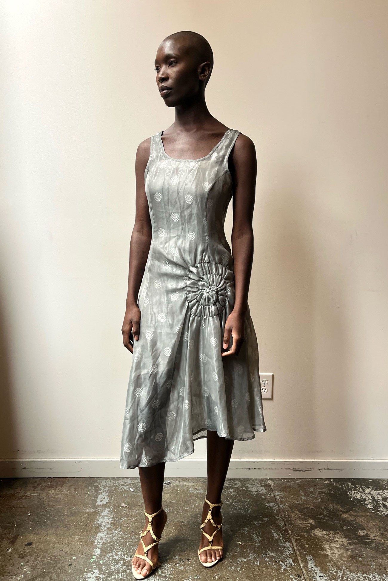 Matsuda Icy Grey Jacquard Chiffon Sleeveless dress Moore Vintage Archive Matsuda Icy Grey Jacquard Chiffon Sleeveless dress Moore Vintage Archive