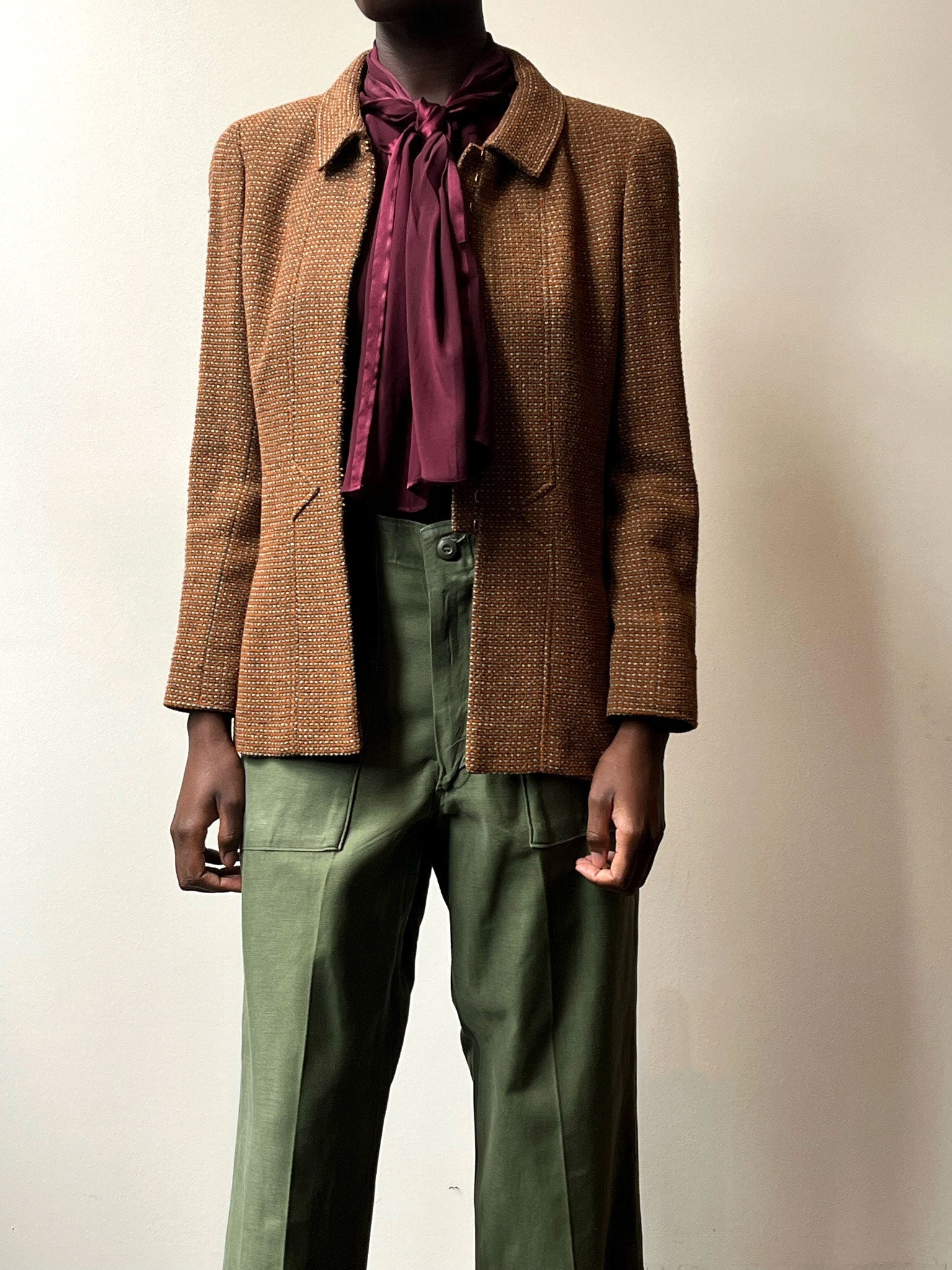 Chanel brown tweed wool blend blazer