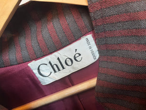 Karl Lagerfeld for Chloe Burgundy and Grey Wool Striped Coat