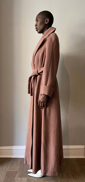 Thierry Mugler taupe angora blend robe coat