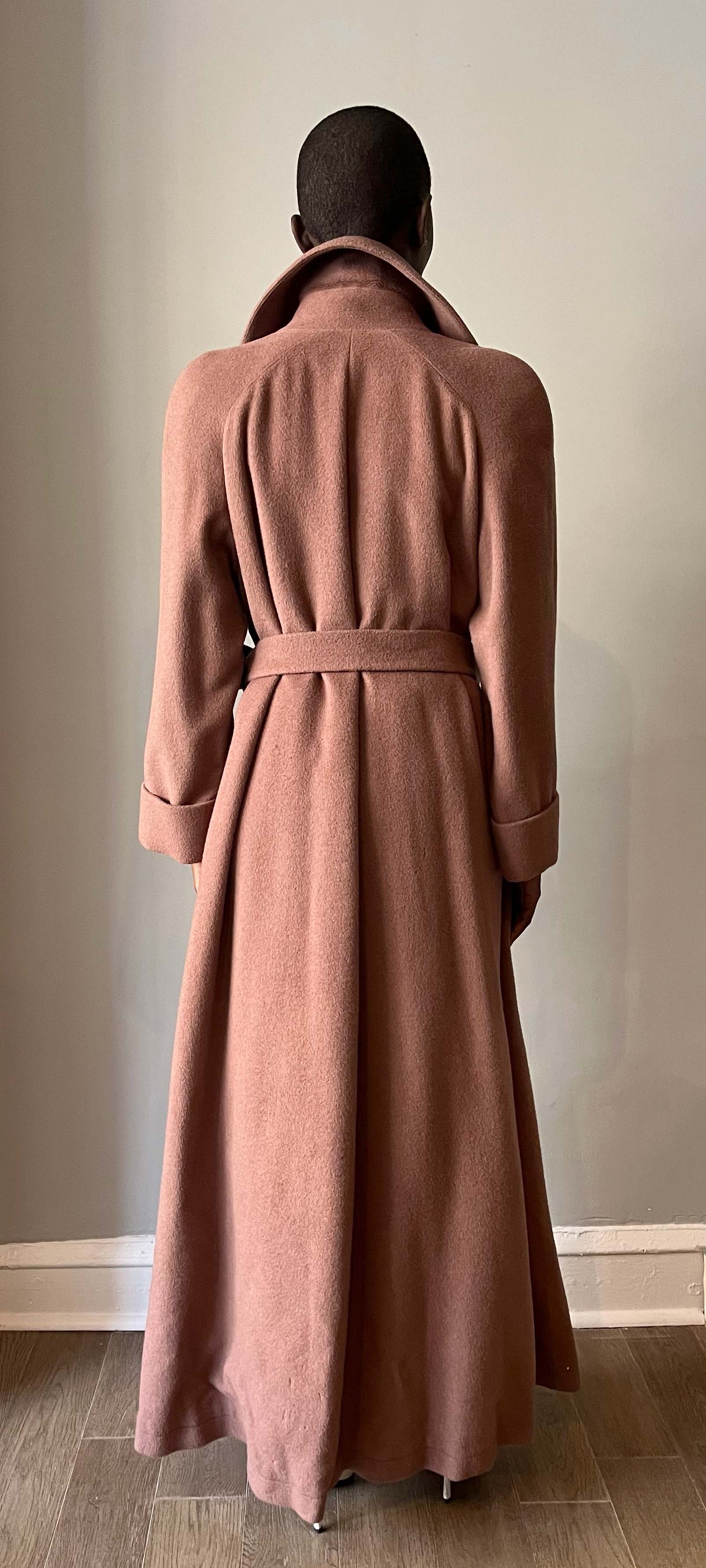 Thierry Mugler taupe angora blend robe coat