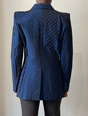 Givenchy Couture by Alexander Mcqueen deadstock metallic blue pleated blazer