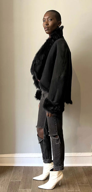 Thierry Mugler black lambskin shearling jacket