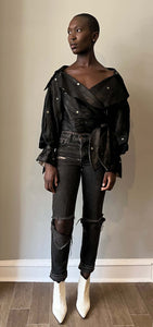 Pilar Rossi for Neiman Marcus black and bronze silk wrap top