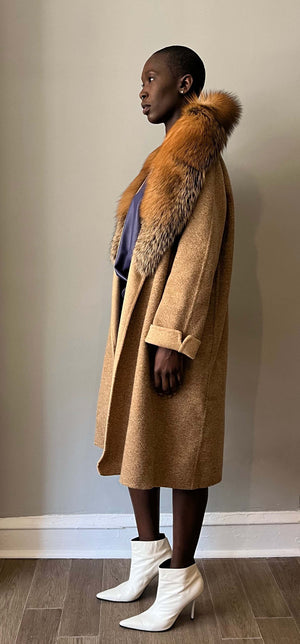Oscar de la Renta brown double-faced alpaca blend swing coat