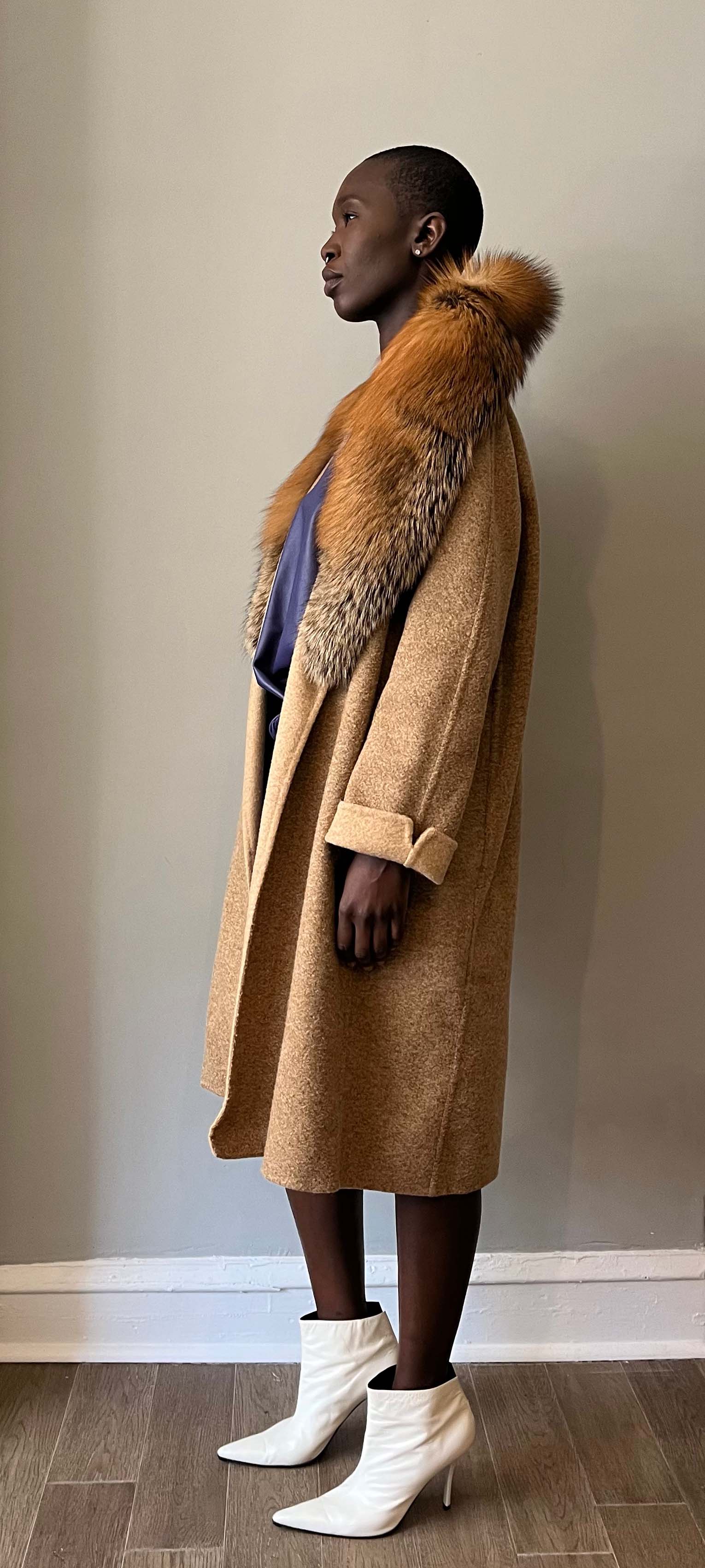 Oscar de la Renta brown double-faced alpaca blend swing coat
