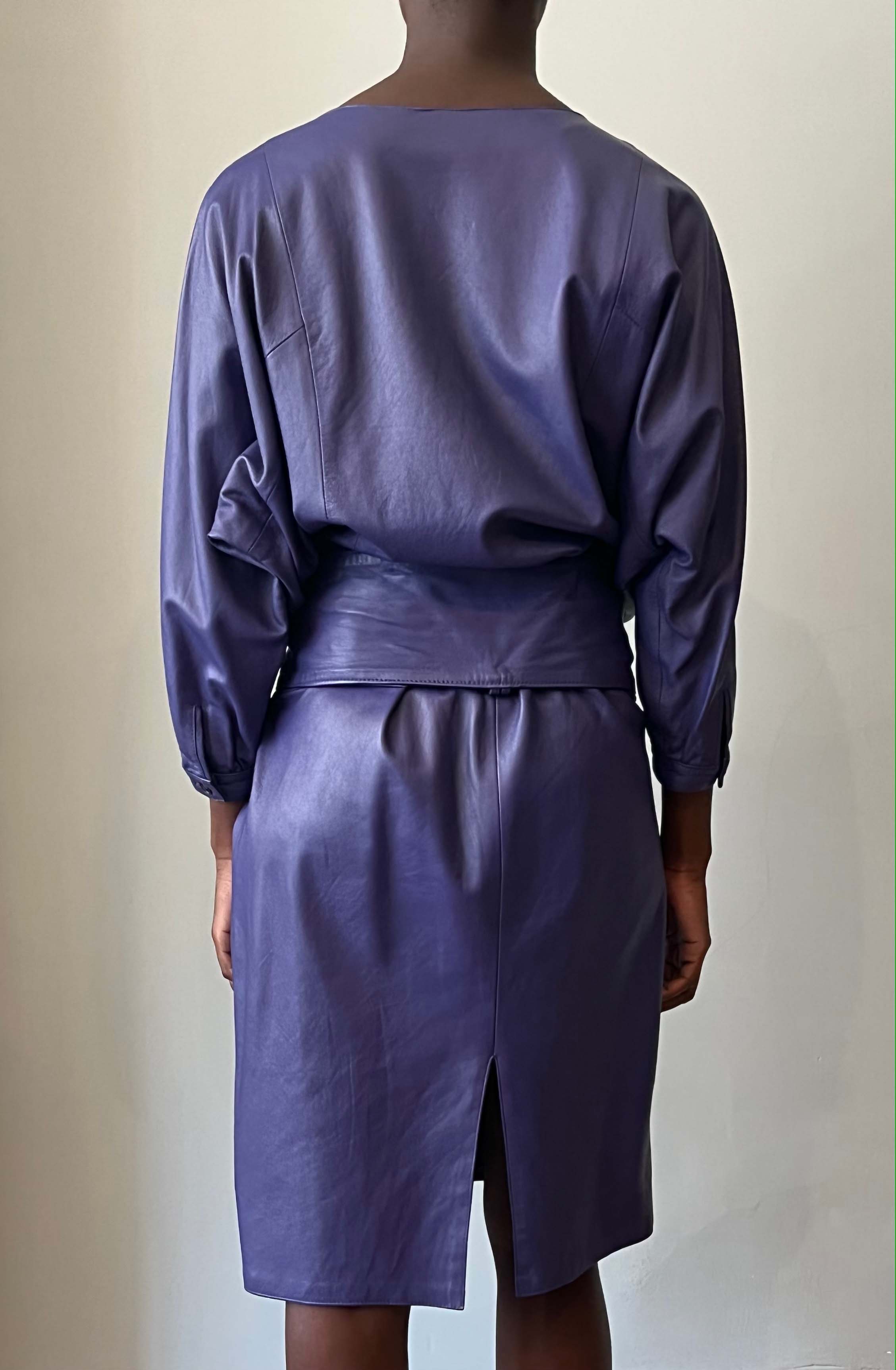 Boutique Bonjour purple leather belted dress