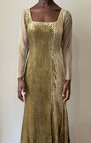 Sophie Sitbon Paris for Harriet Kassman  Chartreuse silk velvet gown