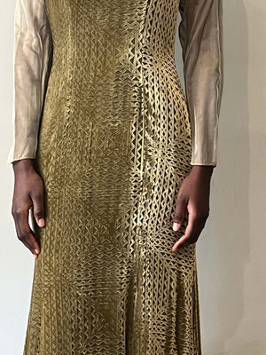 Sophie Sitbon Paris for Harriet Kassman  Chartreuse silk velvet gown